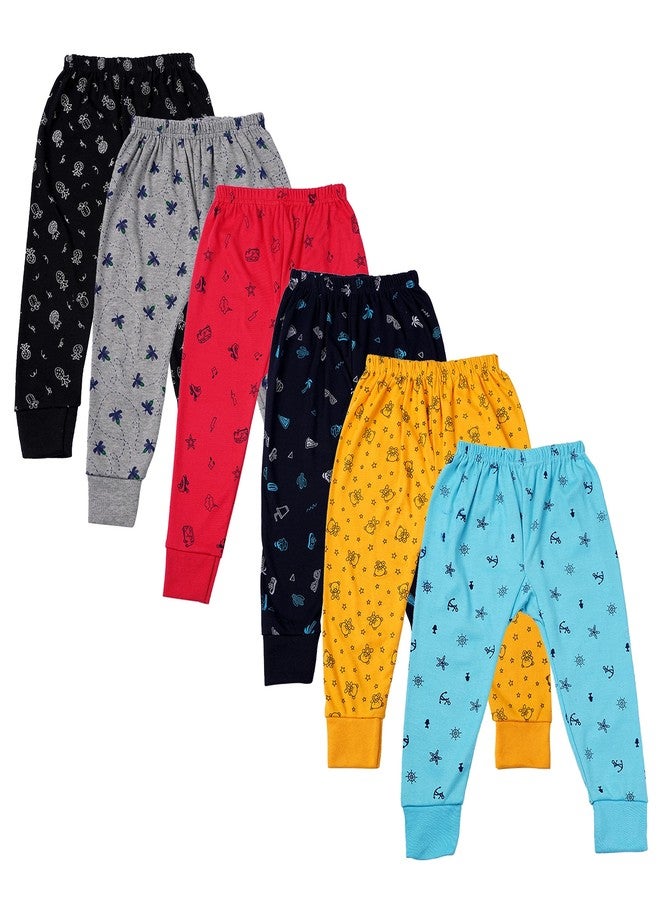 TIXY Kids Baby Boys & Girls Regular Mid Rise Printed Cotton Pajama/Pajami Bottom Pants with RIB/Grip for Infant & Toddlers- (Light/Dark) Multicolor (Pack of 6), 18-24 Months - Image 1