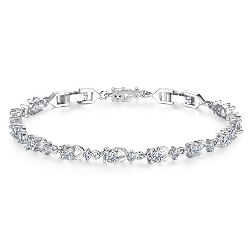 WOSTU 14K White Gold Plated 3mm Cubic Zirconia Classic Tennis Bracelet | Gold Bracelets for Women | Size 6.5-7.5 Inch - Image 1