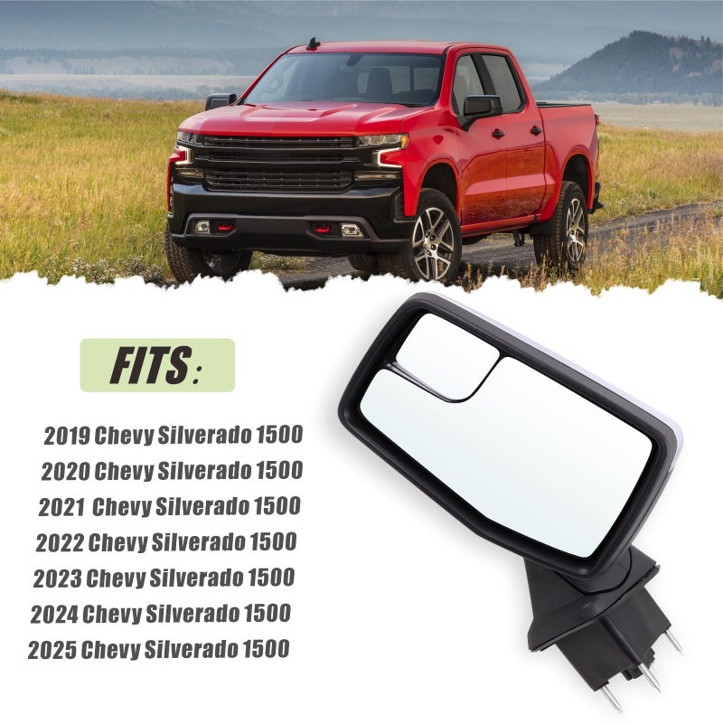 Lqito Left Driver Side Mirror Compatible With 2019-2025 Chevy Silverado 1500 With Power Glass Manual Folding Heated Without Turn Signal Chrome Replace#GM1320583(5Pins) - Image 5