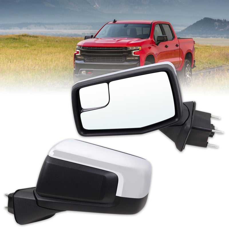 Lqito Left Driver Side Mirror Compatible With 2019-2025 Chevy Silverado 1500 With Power Glass Manual Folding Heated Without Turn Signal Chrome Replace#GM1320583(5Pins) - Image 1