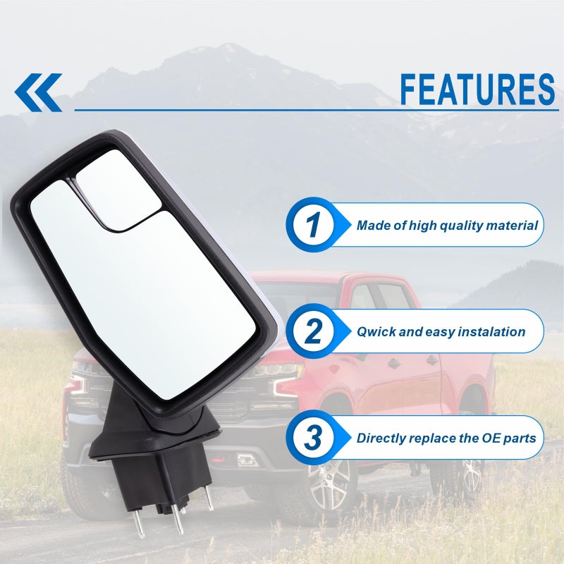 Lqito Left Driver Side Mirror Compatible With 2019-2025 Chevy Silverado 1500 With Power Glass Manual Folding Heated Without Turn Signal Chrome Replace#GM1320583(5Pins) - Image 3