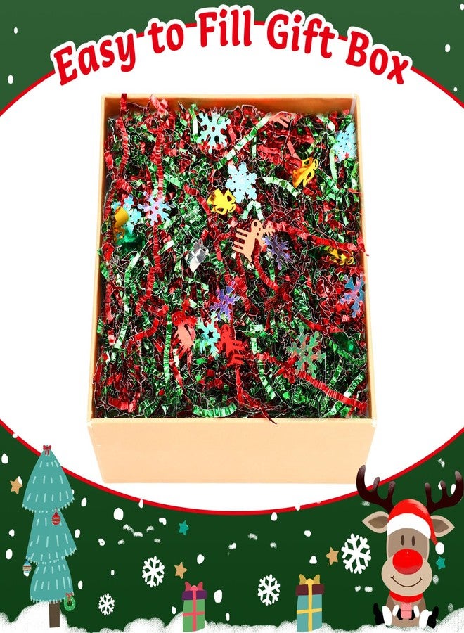 Jansun 1 LB Metallic Red Green Christmas Crinkle Cut Paper, Shredded Paper with Christmas Tree Snowflake Bell Confetti for Gift Baskets Box Bag Gift Wrapping Filler Stuffers Decorations - Image 4