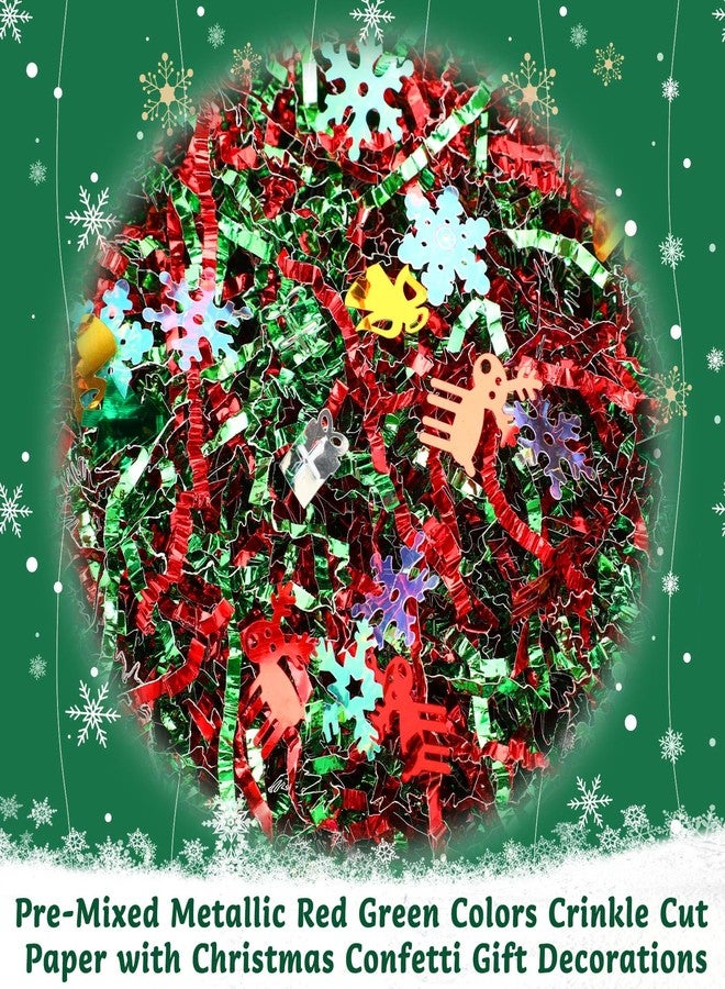 Jansun 1 LB Metallic Red Green Christmas Crinkle Cut Paper, Shredded Paper with Christmas Tree Snowflake Bell Confetti for Gift Baskets Box Bag Gift Wrapping Filler Stuffers Decorations - Image 3