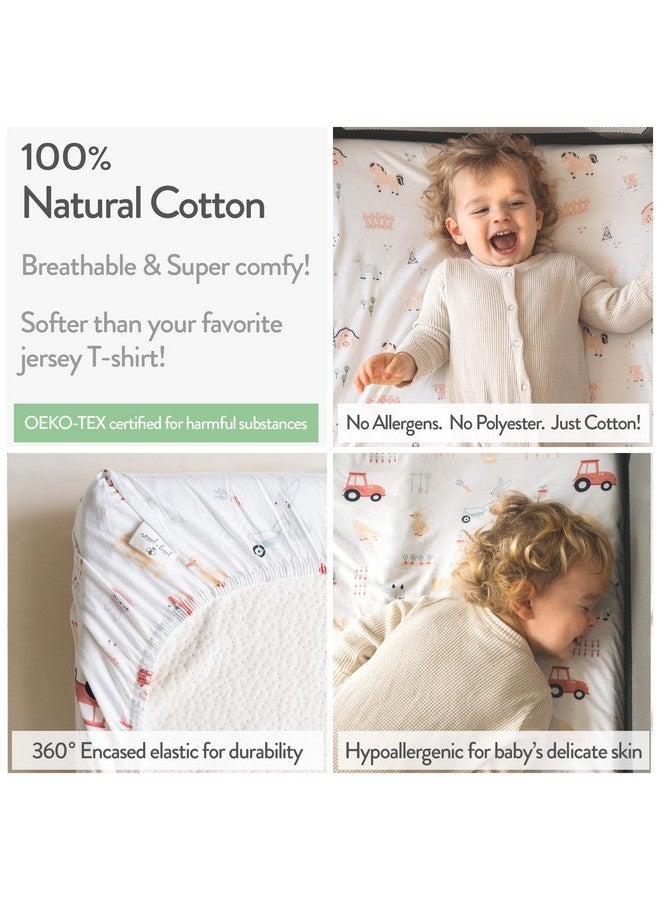 Joey + Joan Pack and Play Sheets Fitted - Compatible with Graco Pack n Play Playard Crib and Other 27 x 39 Inch Playpen Mattress - Snuggly Soft 100% Jersey Cotton - Farm Animals - 2 Pack - Image 2