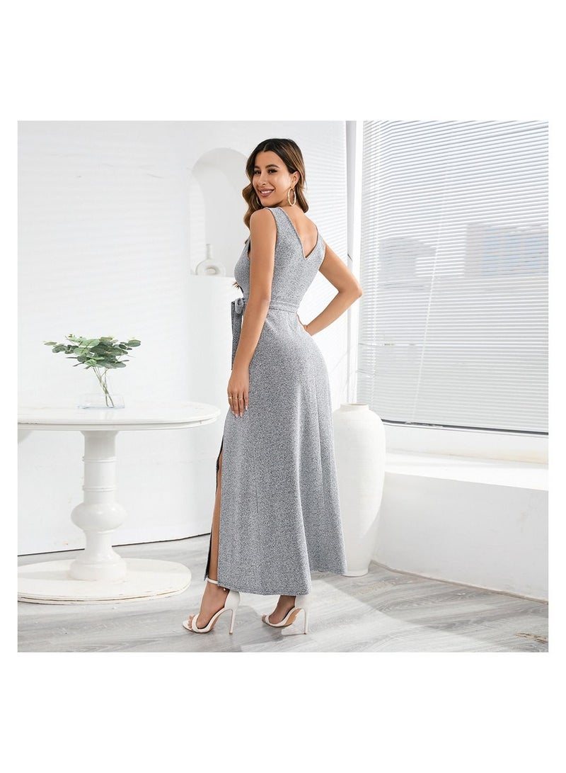 Loquat Sleeveless V-neck Party Dress Split Dress  - Image 2
