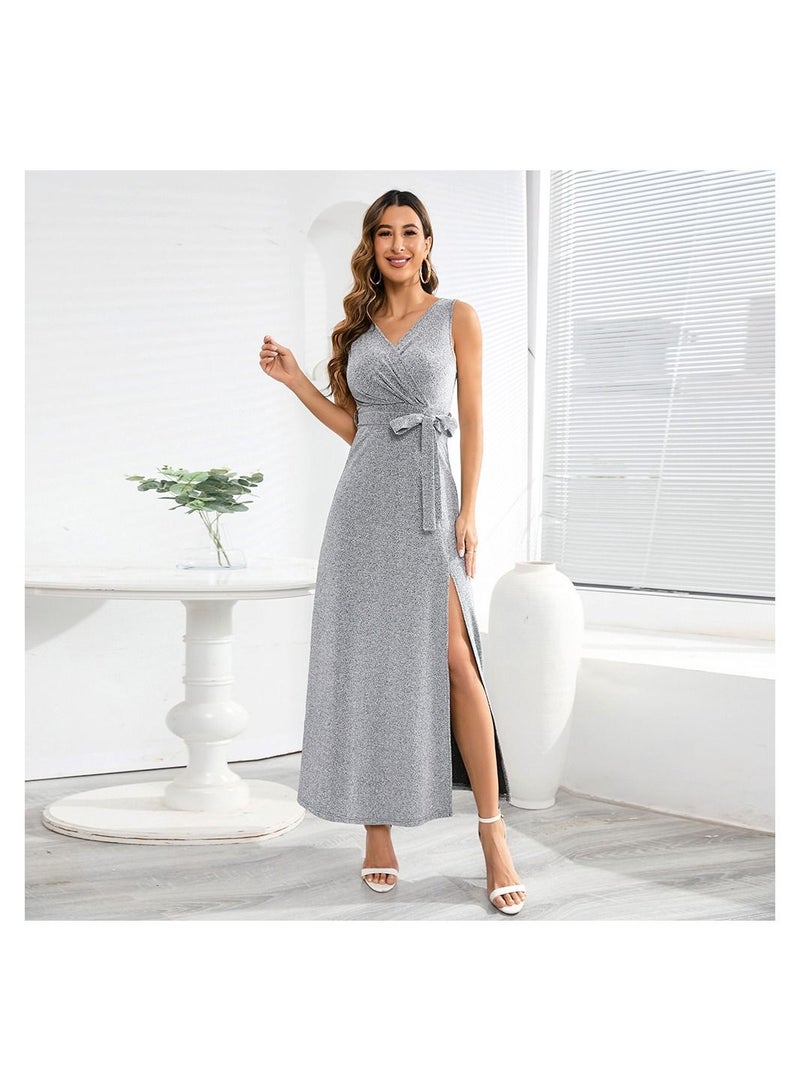 Loquat Sleeveless V-neck Party Dress Split Dress  - Image 3