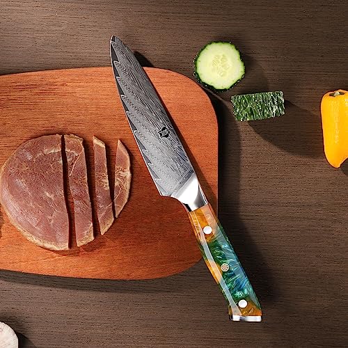 WILDMOK Kitchen Utility Knife - Multipurpose Knife for Peeling Dicing, 5 inch Damascus 67-Layer Damascus VG10 Steel, Ultra Sharp Professional Strong and durability resin handle - Image 5