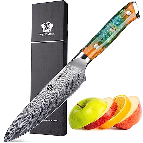 WILDMOK Kitchen Utility Knife - Multipurpose Knife for Peeling Dicing, 5 inch Damascus 67-Layer Damascus VG10 Steel, Ultra Sharp Professional Strong and durability resin handle - Image 1