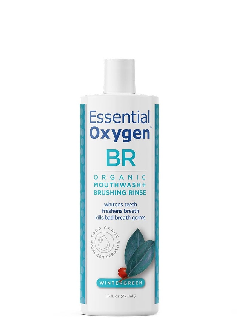 Essential Oxygen Essential Oxygen Certified BR Organic Brushing Rinse, All Natural Mouthwash for Whiter Teeth, Fresher Breath, and Happier Gums, Alcohol-Free Oral Care, Wintergreen, 16 Ounce  - Image 1