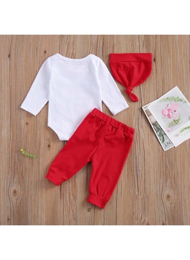 Gureui My First Valentines Baby Boy Outfit Newborn Long Sleeve Romper Onesie Heart Print Pants Hat Toddler Infant Clothes, A White My First Valentine, 6-12 Months - Image 4