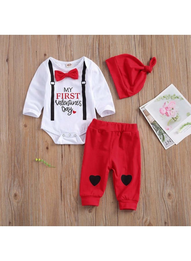 Gureui My First Valentines Baby Boy Outfit Newborn Long Sleeve Romper Onesie Heart Print Pants Hat Toddler Infant Clothes, A White My First Valentine, 6-12 Months - Image 3