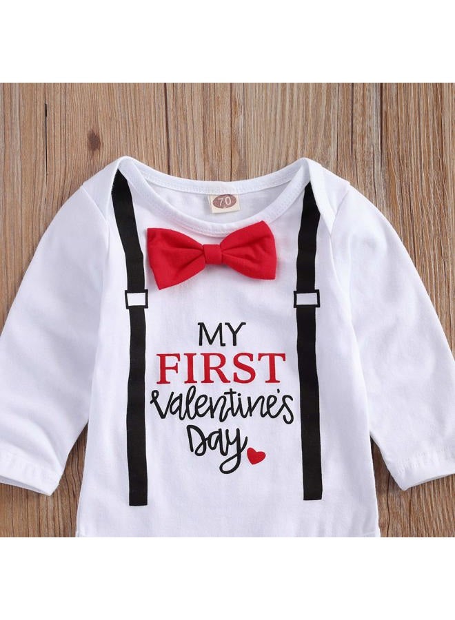 Gureui My First Valentines Baby Boy Outfit Newborn Long Sleeve Romper Onesie Heart Print Pants Hat Toddler Infant Clothes, A White My First Valentine, 6-12 Months - Image 5