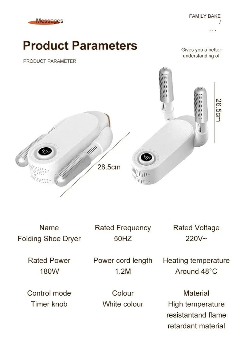 مجفف أحذية كهربائي محمول - مجفف أحذية وقفازات صغير الحجم وقابل للطي للسفر مع درجة حرارة ومؤقت قابلين للتعديل - تجفيف سريع وآمن للأحذية المبللة وأحذية التزلج والأحذية الرياضية والقفازات - تصميم خفيف الوزن للاستخدام المنزلي أو أثناء التنقل - Image 2