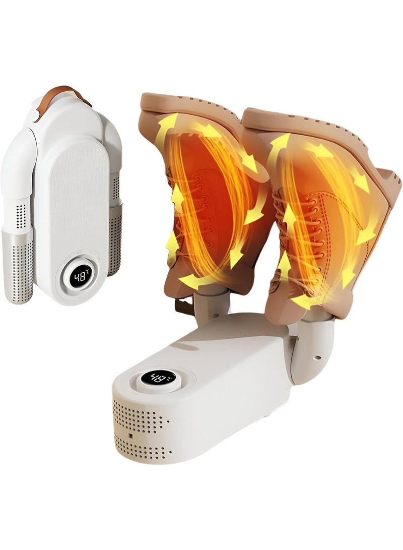 مجفف أحذية كهربائي محمول - مجفف أحذية وقفازات صغير الحجم وقابل للطي للسفر مع درجة حرارة ومؤقت قابلين للتعديل - تجفيف سريع وآمن للأحذية المبللة وأحذية التزلج والأحذية الرياضية والقفازات - تصميم خفيف الوزن للاستخدام المنزلي أو أثناء التنقل - Image 1