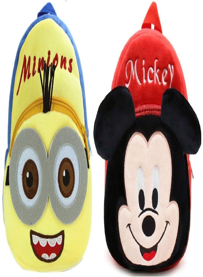 DZert Kids School Bag/Nursery/Picnic/Carry/Travelling Bag Soft Plush Backpack School Bag for Kids- 2 to 5 Age - Pack of 2 (Micky & Minins) - Image 1