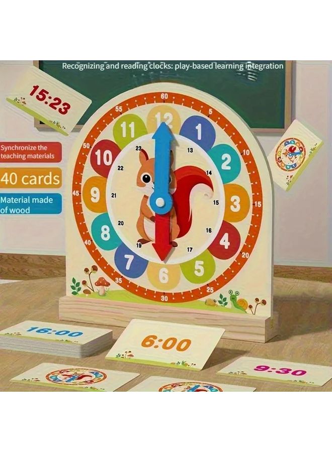 Squirrel Wooden Clock Model For Math And Cognitive Skills Development Time Teaching Toy - Image 1