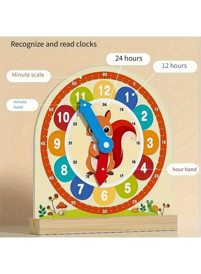 Squirrel Wooden Clock Model For Math And Cognitive Skills Development Time Teaching Toy - Image 3