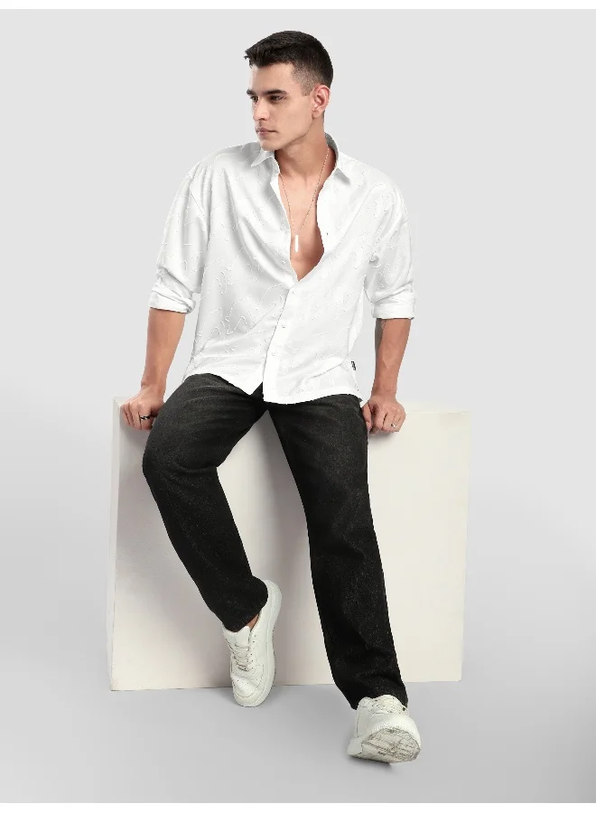 Beyoung White Fur Abstract Textured Shirt