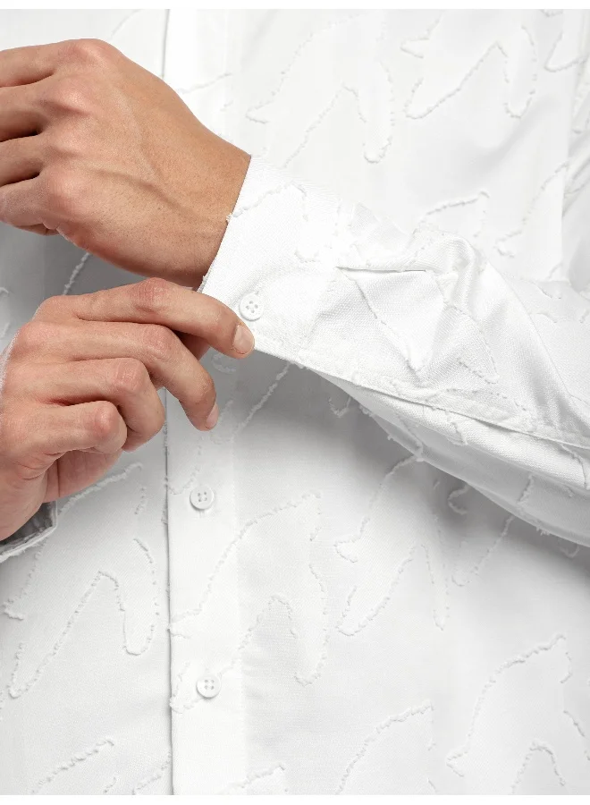 Beyoung White Fur Abstract Textured Shirt