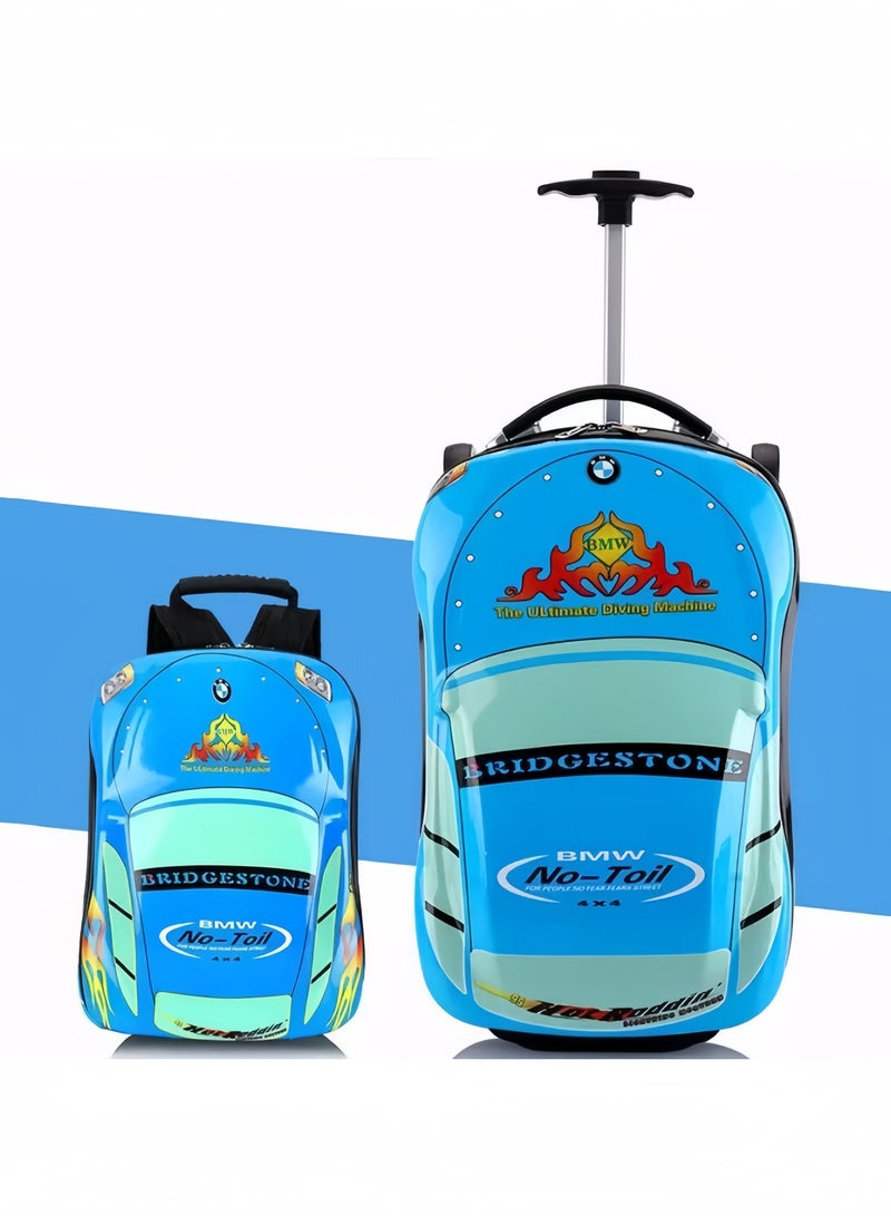 GGEROU Kids Car 2 Pcs Set Trolley with Kids Bag Blue - Image 1