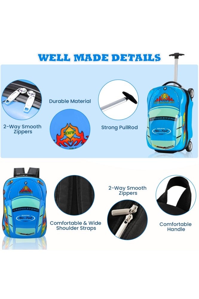 GGEROU Kids Car 2 Pcs Set Trolley with Kids Bag Blue - Image 2