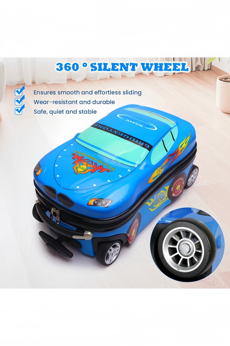 GGEROU Kids Car 2 Pcs Set Trolley with Kids Bag Blue - Image 3