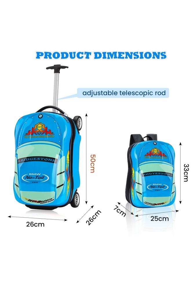 GGEROU Kids Car 2 Pcs Set Trolley with Kids Bag Blue - Image 5