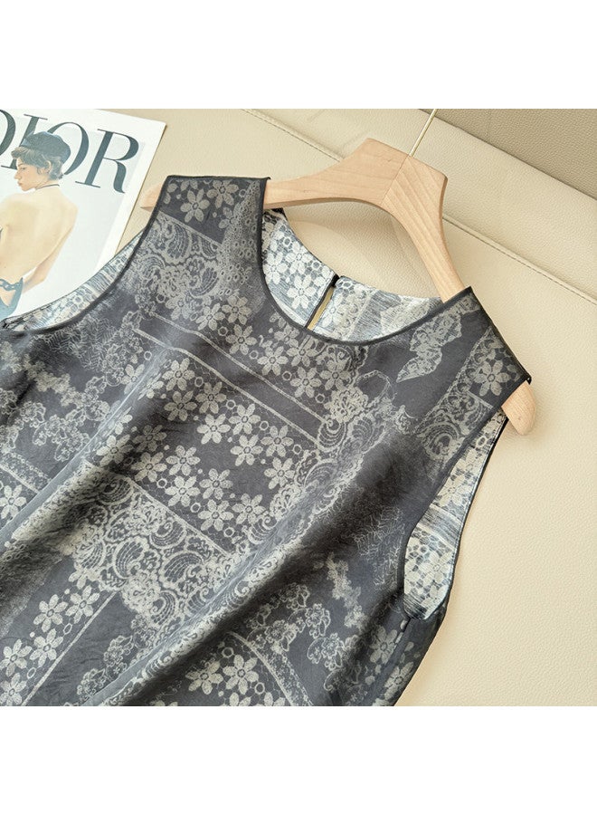 XINYANG New Chinese Style Mesh Sleeveless T-shirt For Women 2025 Summer Double-layer Mesh Patchwork Sheer-proof Vest Top - Image 3