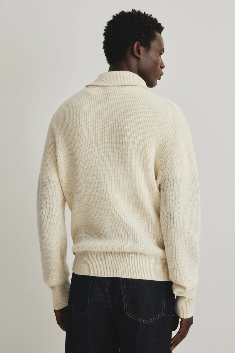 اتش اند ام كنزة بياقة بولو من الصوف بسحاب علوي وقصة عادية