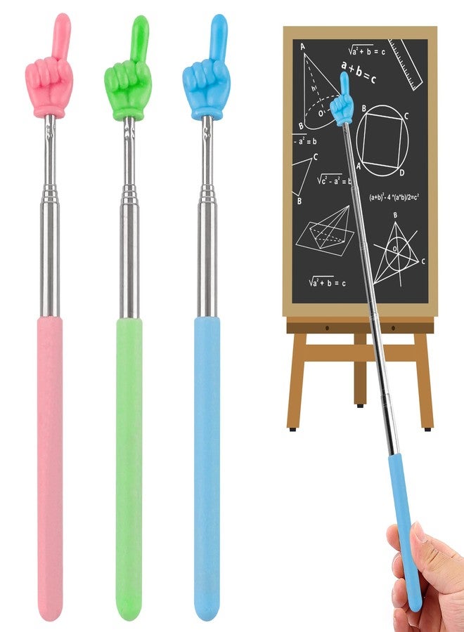 CoguZed 3 Pack Retractable Pointer Stick for Classroom, Extendable Pointing Stick, Ideal for Teachers, Kids Reading, Telescoping Hand Pointer in Blue, Pink, Green - Image 1