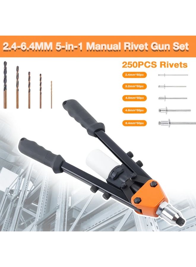 5 In 1 Heavy Duty Manual Rivet Gun Set With 5 Interchangeable Heads 250 Rivets - Image 2