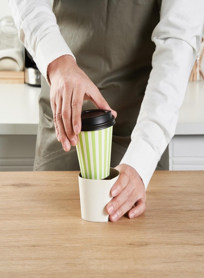 Restaurantware 8 Ounce Disposable Coffee Cups With Lids, 20 Hot Cups With Lids - Sleeves Sold Separately, Single Wall, Green And White Stripe Paper Coffee Cups, For All Kinds Of Beverages - Image 4