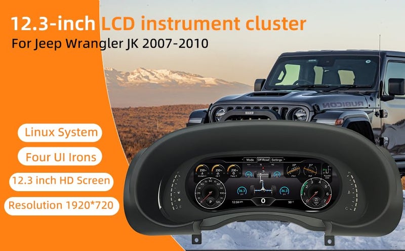 Pioowirk Cluster for Jeep Wrangler JK 2007-2010, 12.3" Digital Speedometer Screen with HD 1920x720 Screen, Aftermarker Instrument Dashboard Replacement for JK - Image 2