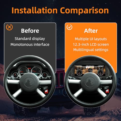 Pioowirk Cluster for Jeep Wrangler JK 2007-2010, 12.3" Digital Speedometer Screen with HD 1920x720 Screen, Aftermarker Instrument Dashboard Replacement for JK - Image 3