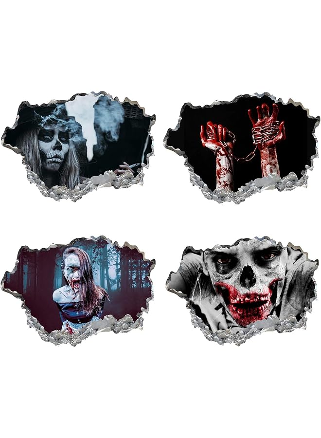 4 Packs Halloween Wall Decals 3D Wall Stickers Halloween Horror Wall Stickers Halloween Party Scary Decoration Murals Wallpaper Decor for Halloween (Pattern 2)-45x60 cm x4 pcs