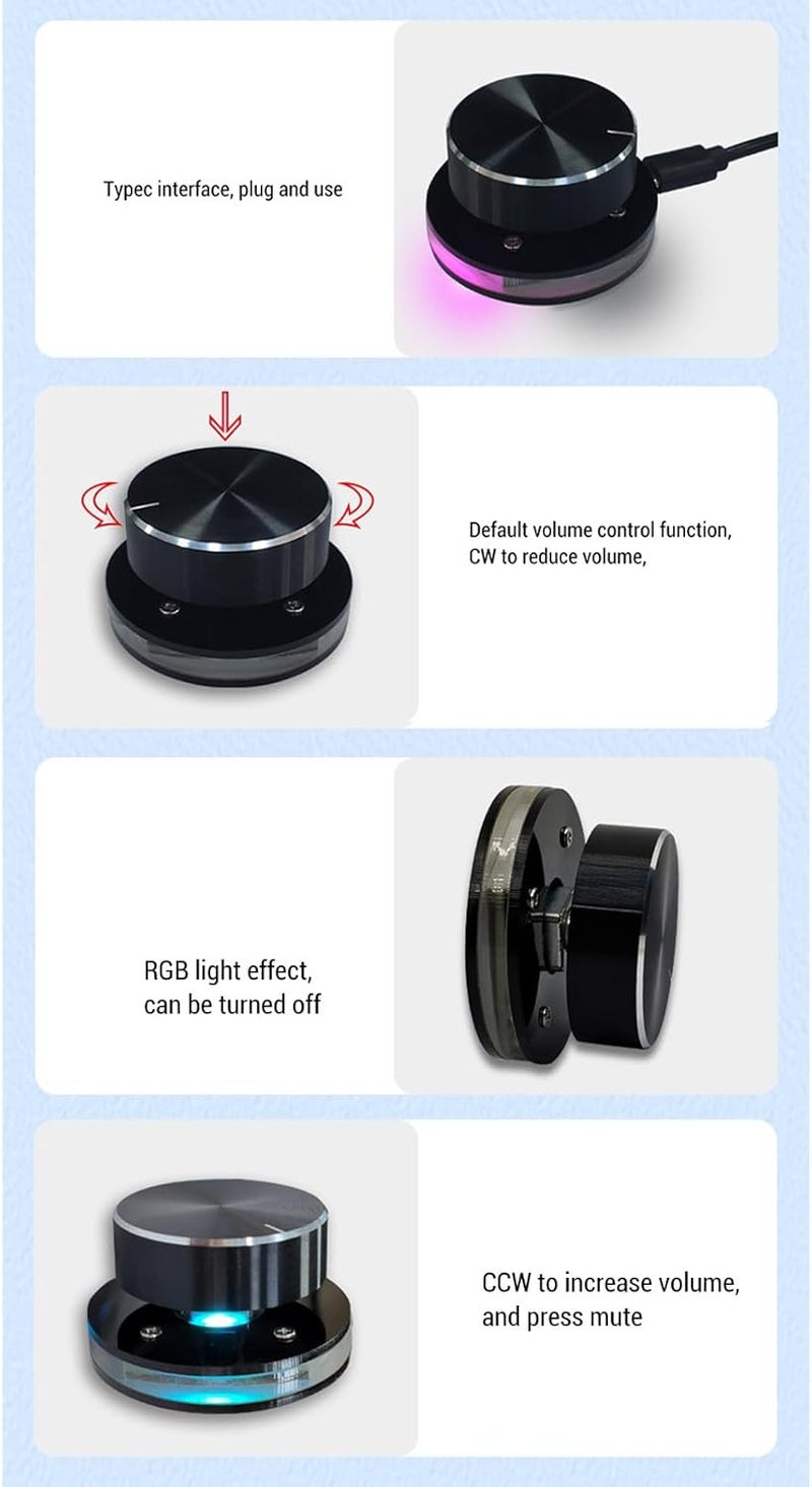 دبوفير عجلة تحكم في مستوى الصوت عبر USB، عجلة تحكم صوتي متعددة الوسائط مزودة بضوء RGB، عجلة تحكم في مستوى الصوت للكمبيوتر، مع وظيفة إيقاف التشغيل بضغطة زر واحدة، وحدة تحكم خارجية للوسائط من نوع C - Image 2