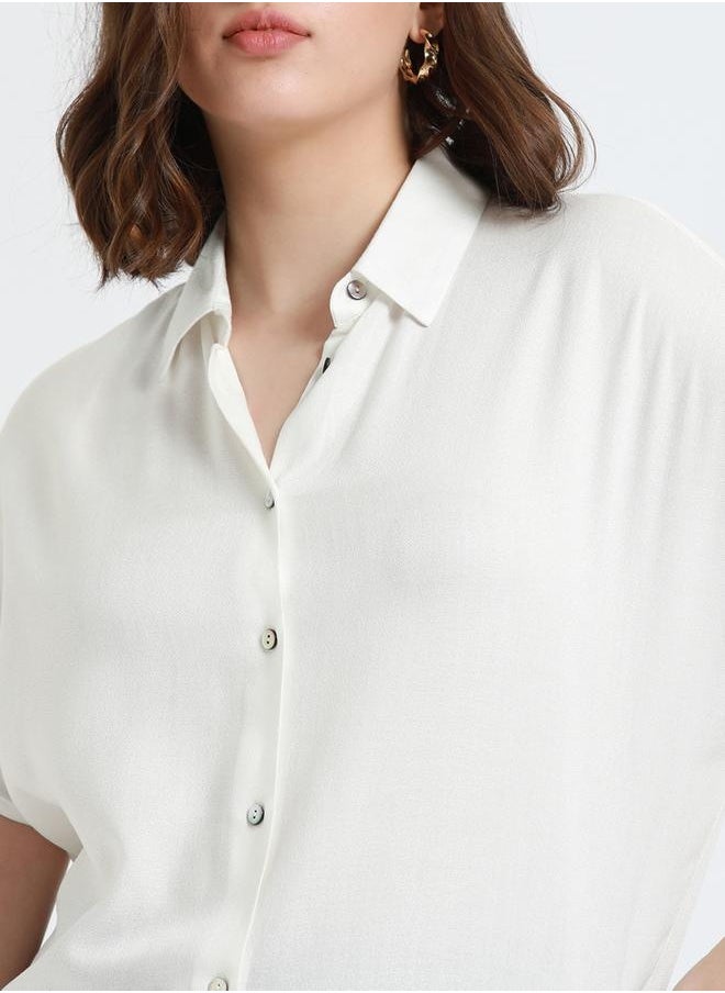 Dennis Lingo - Relaxed Fit Offwhite Viscose Moss Shirt Spread Collar - Image 1