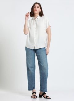Dennis Lingo Relaxed Fit Offwhite Viscose Moss Shirt Spread Collar  - Image 1
