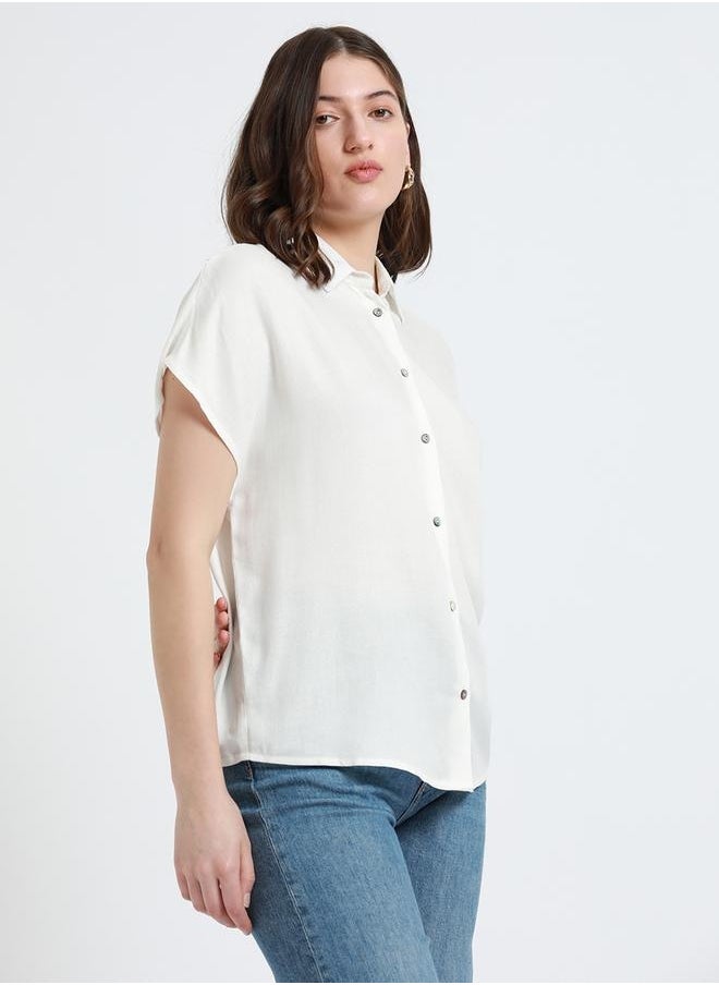 Dennis Lingo - Relaxed Fit Offwhite Viscose Moss Shirt Spread Collar - Image 1