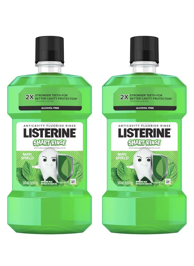 Listerine Listerine Smart Rinse Kids Mouthwash, ADA Accepted, Alcohol-Free Anticavity Sodium Fluoride Mouthwash, Oral Rinse for Dental Cavity Protection, Mint Shield Flavor, Convenience Pack, 500 mL, 2 Pack  - Image 1