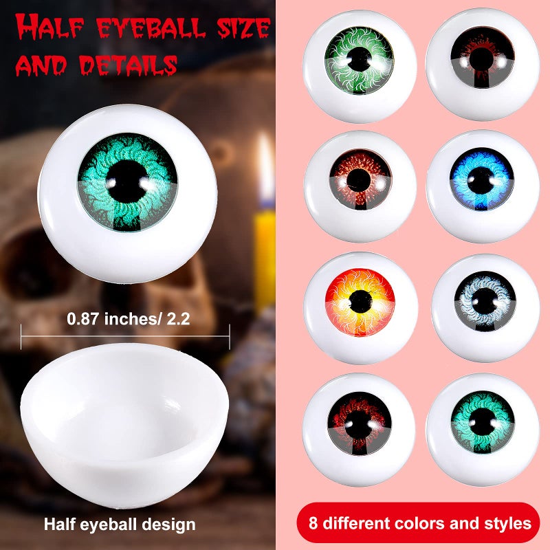 Skylety 32 Pieces Halloween Eyeballs Plastic Half Eyeballs Spooky Scary Horror Props for Halloween Trick or Treat Party Cosplay (Cute Colors) - Image 2