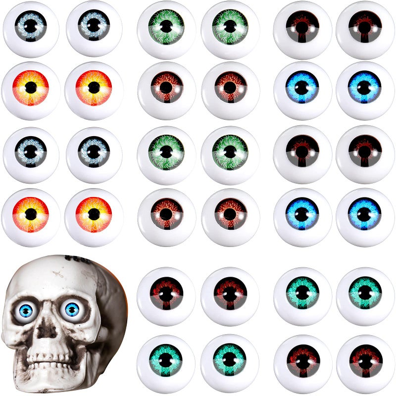 Skylety 32 Pieces Halloween Eyeballs Plastic Half Eyeballs Spooky Scary Horror Props for Halloween Trick or Treat Party Cosplay (Cute Colors) - Image 1