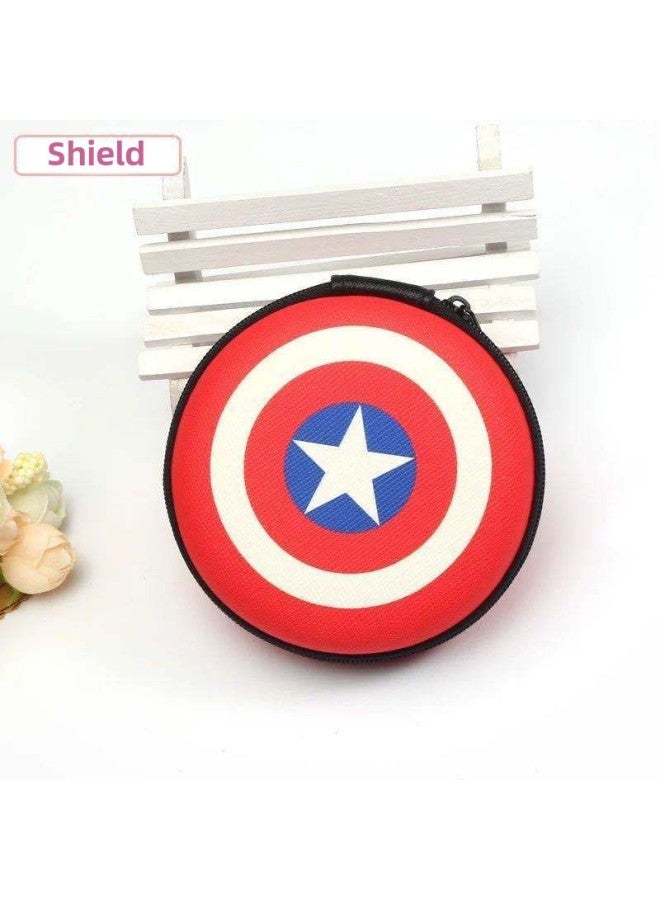 Korean Style Simple Mini Headset Charger Data Cable Bag Change Cosmetic Bag Cartoon Portable Storage Bag Storage Box-Color:Printed Round Bag-Captain America  - Image 1