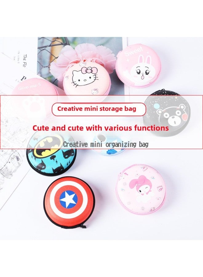 Korean Style Simple Mini Headset Charger Data Cable Bag Change Cosmetic Bag Cartoon Portable Storage Bag Storage Box-Color:Printed Round Bag-Captain America  - Image 2
