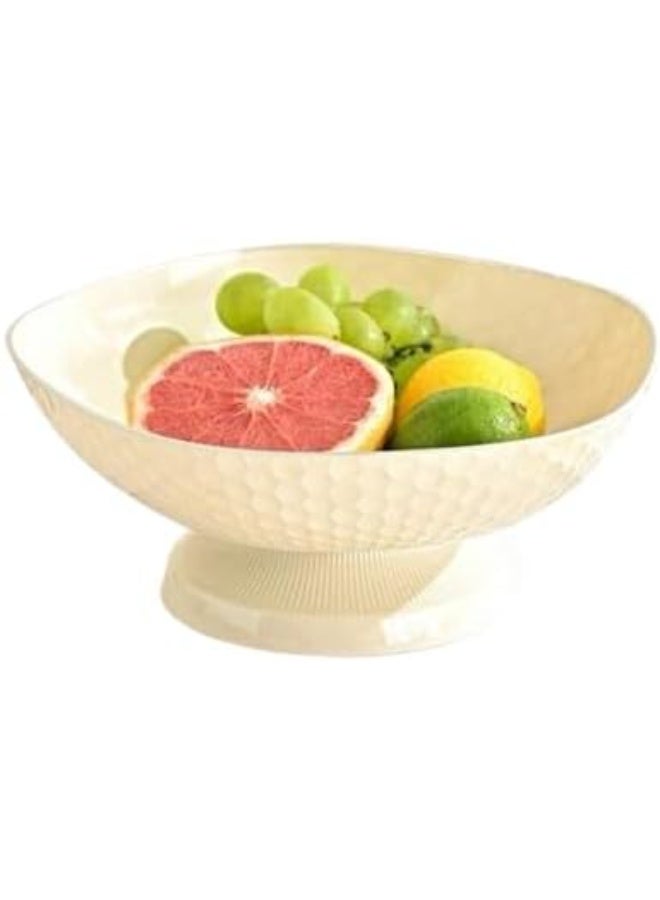 Decorative Fruit Bowl with Pedestal Base, Honeycomb Pattern, Cream White