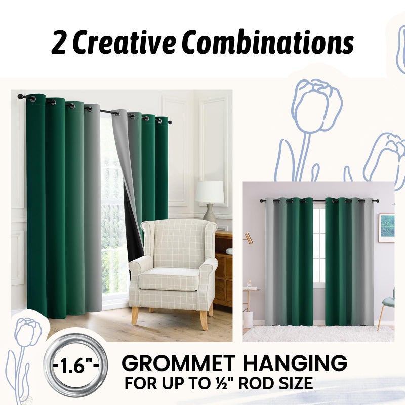 COSVIYA 100% Blackout Curtains & Drapes Ombre Green Curtains 84 inches Long 2 Panels Set  Full Room Darkening Grommet Gradient Insulated Thermal Window Curtains for Bedroom/Living Room 52x84 inches - Image 5