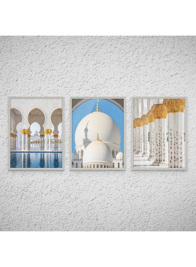 Art Decor Framed Fine Art Set of 3 Islamic Mosque Wall Art Religious Spiritual Print Portrait Wall Décor for Home Bedroom Living Room Office Gifting