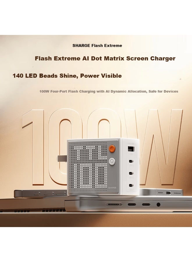 Sharge Flash Matrix Screen Smart Display 100W GaN Charger Type-C Multi-Port PD65W Compatible 40W Fast Charging Adapter for iPhone 17, iPhone 16, Smartphones and Laptops - Image 1