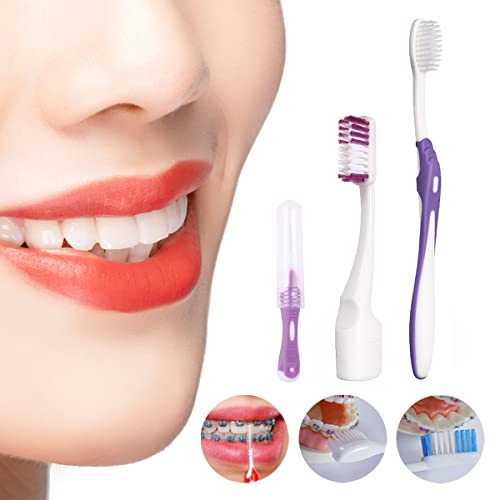 Ceonam Braces Cleaning Kit for Teeth, Portable Orthodontic Toothbrush Kit Oral Care Dental Travel Kit - Interdental Brush Dental Wax Dental Floss Toothbrush Box (Purple B) - Image 5