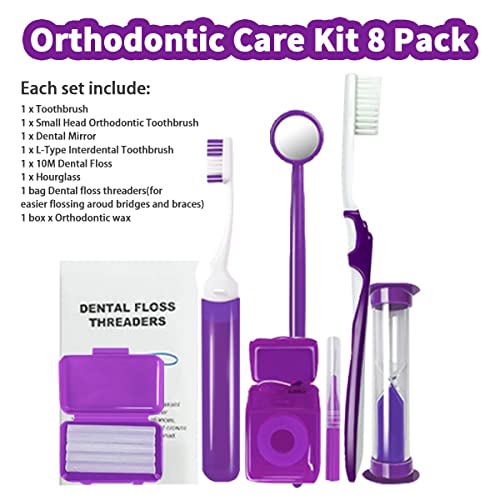 Ceonam Braces Cleaning Kit for Teeth, Portable Orthodontic Toothbrush Kit Oral Care Dental Travel Kit - Interdental Brush Dental Wax Dental Floss Toothbrush Box (Purple B) - Image 2